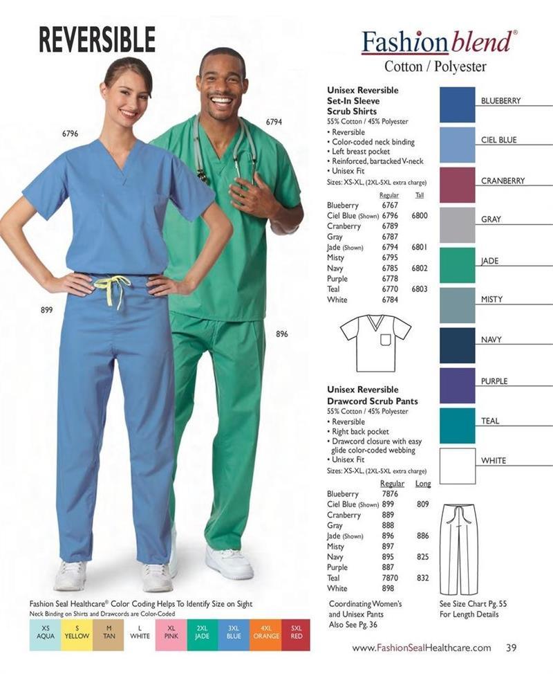 FASHION SEAL Basic Reversible Scrubs Set (Top & Bottom)