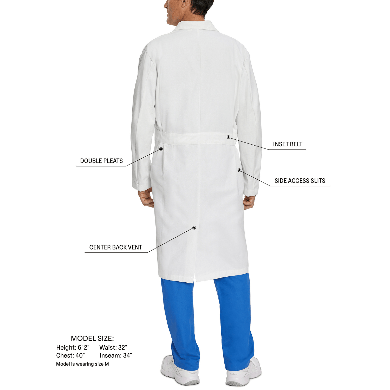 LANDAU Men's 3-Pocket Full-Length White Lab Coat - 3138