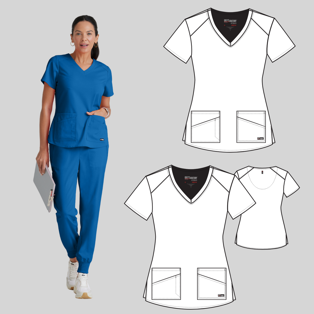 GREY'S ANATOMY STRETCH Emma Top - 4 Pocket Scrub Top - PLUS GRST011X